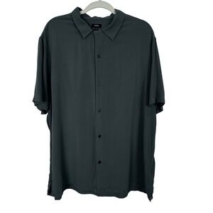Express‎ Short Sleeve Button Up Shirt Gray 100% Rayon Casual Men Size XL